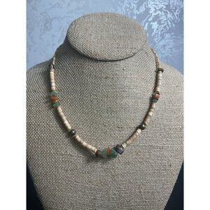 Beaded Necklace With Natural Stone Accents & Neutral Tones